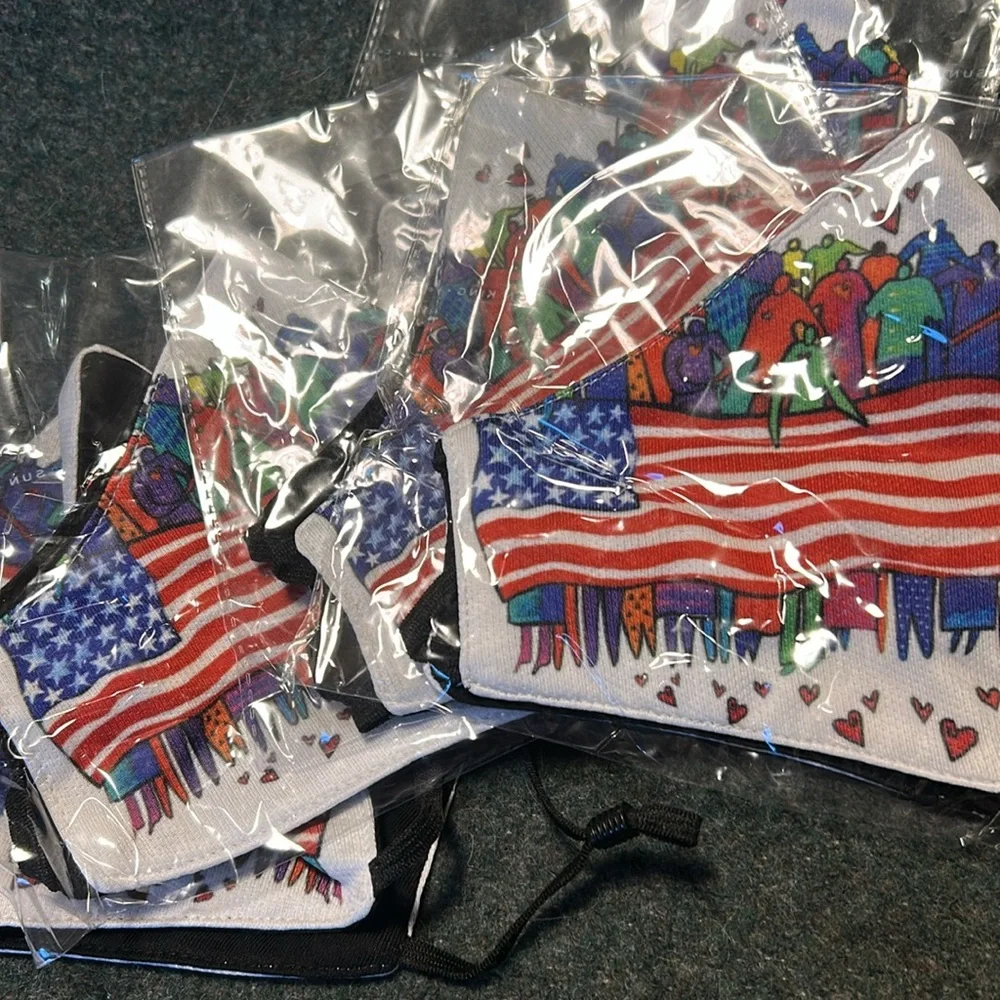 Bundle of FIVE Laurel Burch American Flag cotton Facemask